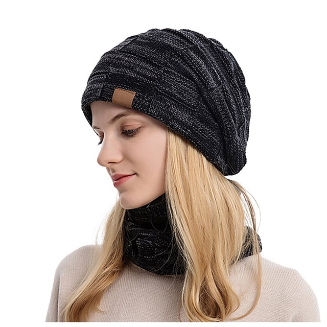 Fgnfyis Winter Knit Hat and Scarf Set Wool Blend Warm Neck Protection Two Piece Accessory Dark Gray