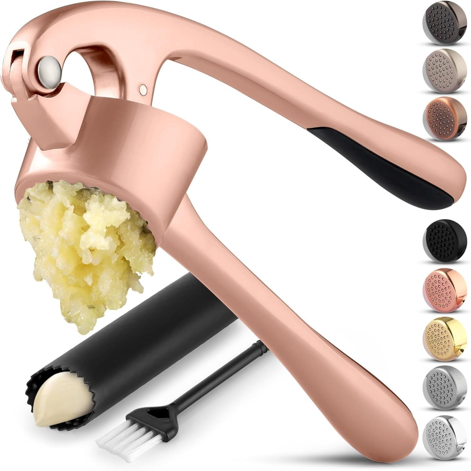 Premium Garlic Press Set Rust Proof Stainless Steel Garlic Mincer with Soft Handle Silicone Peeler and Cleaning Brush for Kitchen