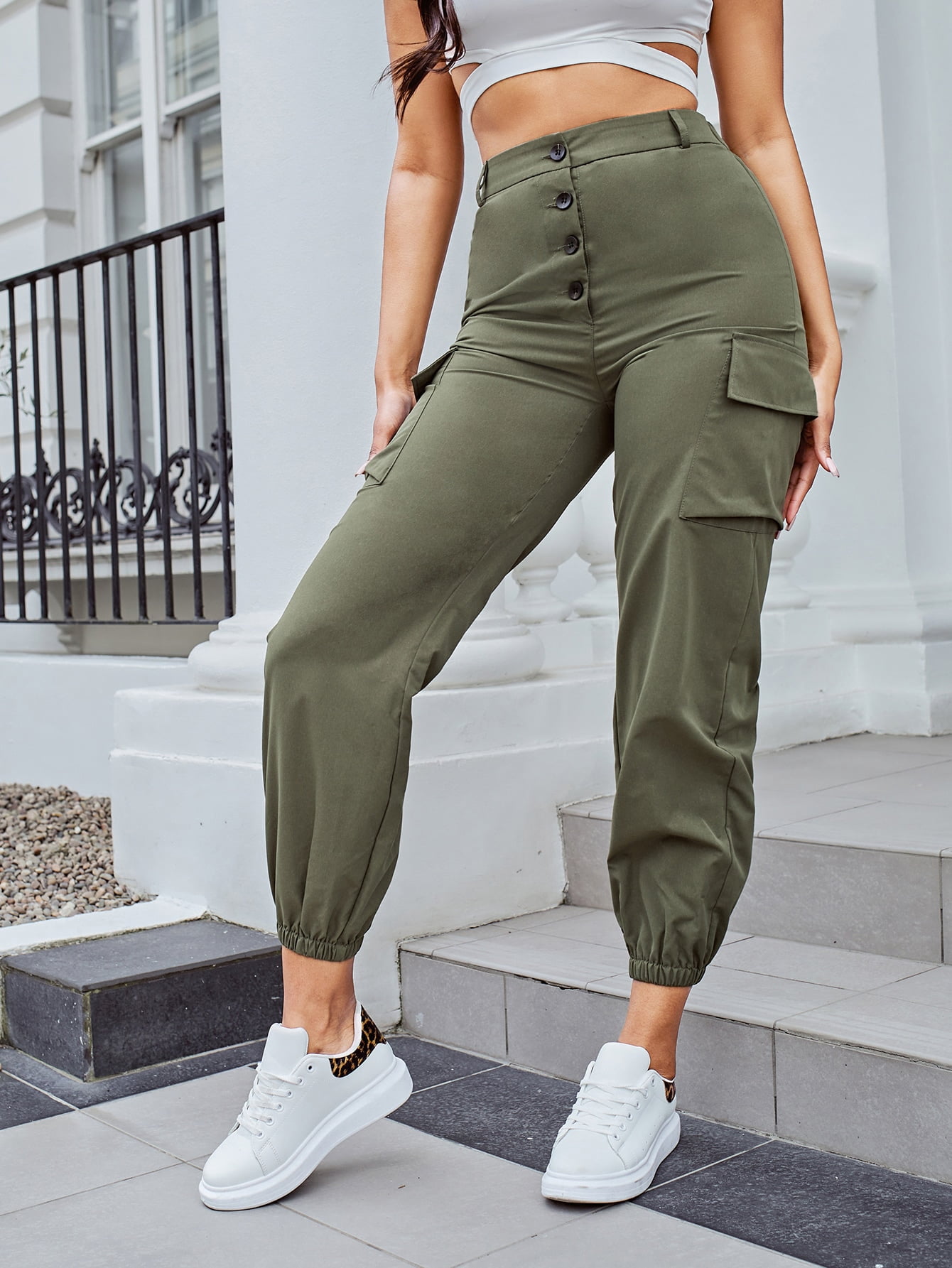 Women's Flap Pocket Button Fly Cargo 
