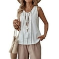 thumbnail image 2 of Linen Tank Tops for Women Summer Casual Loose V Neck Sleeveless Shirts Blouses Tunic Tops White M, 2 of 9
