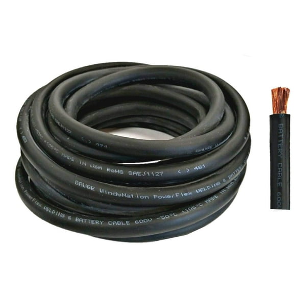 WNI 4 Gauge 20 Pieds Noir 4 AWG Câble de Batterie Ultra Flexible en Cuivre - Fabriqué aux États-Unis - Voiture, Onduleur, RV, Solaire