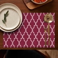 thumbnail image 5 of Burgundy Geometric Quatrefoil Pattern Summer Placemats Table Placemats Set Of 4-Linen Kitchen Washable Placemats Table Mats 11.8"x17.7" Non-Slip Heat Resistant, 5 of 6