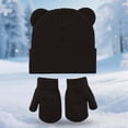 thumbnail image 3 of Lispipm Baby 2 Piece Bear Ear Beenie Hat and Mittens Stretchy Warm Winter Accessory Infant Toddler Kids Indoor Outdoor Knit Set Black 6-36 Months, 3 of 6