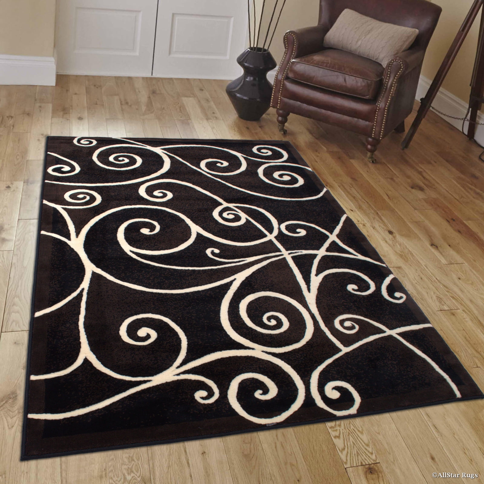 Allstar Black Abstract Modern Area Carpet Rug (7' 10" x 10' 2