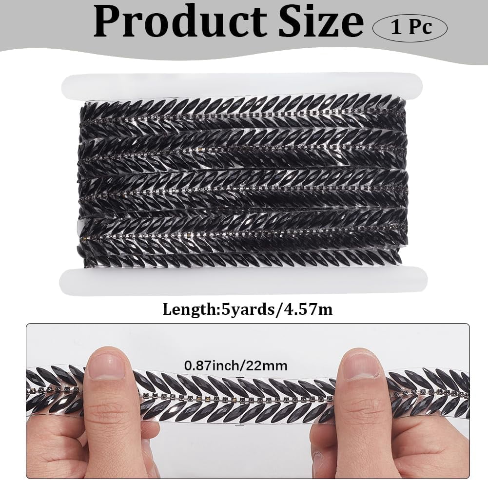 5 Yards Black Rhinestone Hot Melt Adhesive Trim Bling Chain Strips Roll Sparkle Diamond Applique Ribbon Stickers Tape for Sewing Making Jewelry Wedding Dresses Party Decor Diy Crafts Black