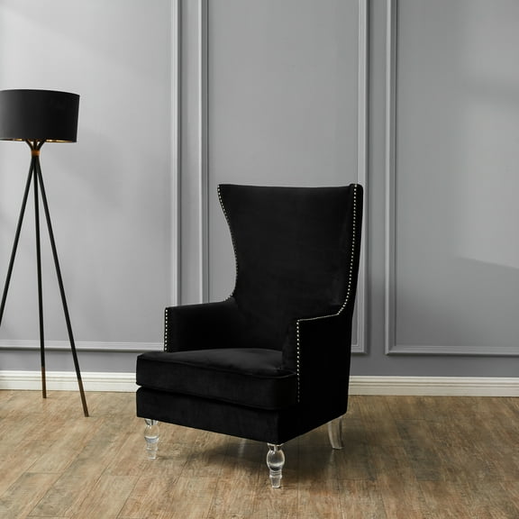 SAFAVIEH Couture Geode Modern Velvet Solid Wingback Chair, Black