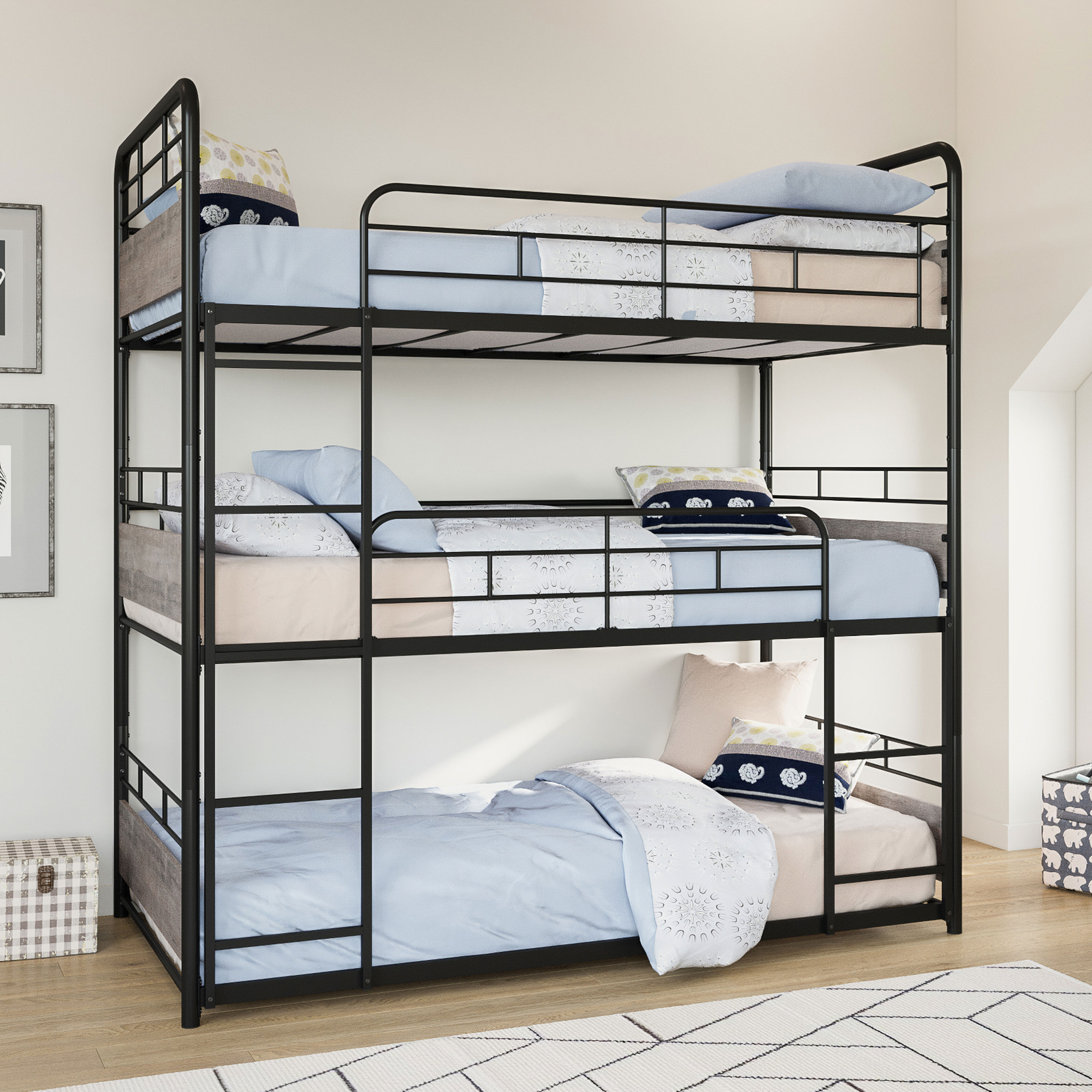 Better Homes & Gardens Anniston Convertible Black Metal Triple Twin Bunk Bed, Gray Wood Accents - image 14 of 26