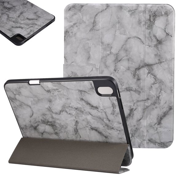 SaniMore Tri-fold Stand Case for iPad 10th Generation 10.9" 2022, PU Leather Marble Case Shockproof TPU Back [Auto Wake/Sleep   Pen Holder] Full Protective Fashion Tablet Case for iPad 2022, Black