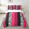 thumbnail image 2 of Manfei Zebra Cheetah Print Bedding Comforter Set 7 Pieces, Geometric Stripe Queen Bedding Sets, Hot Pink White Black Aesthetic Queen Sheet Sets for Girls, Breathable Home Decor, 2 of 8