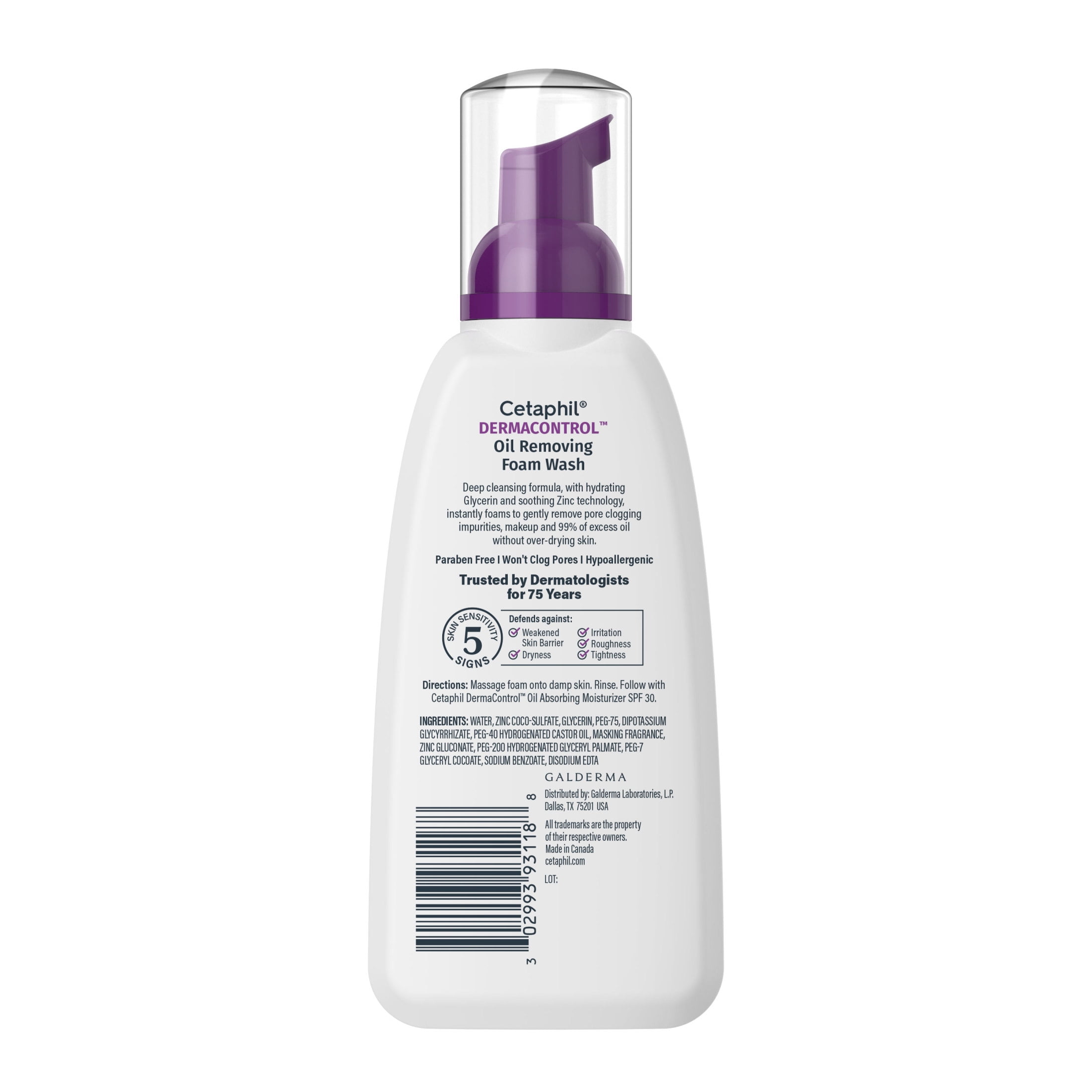Cetaphil Derma Control Oil Removing Foam Wash for Oliy, Sensitive Skin, 8 fl oz