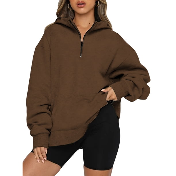 Sudaderas con capucha para mujer con media cremallera de gran tamaño con capucha y trajes de moda de otoño Y2k ropa de color sólido de manga larga