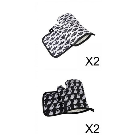 

4 Pieces of Oven Mitts with Halloween Pattern And Underlay for The Grill