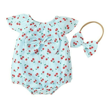 

Baby Bunny Clothes Babys Girls Summer Children s Summer Clothes Cotton Crepe Full Print Cherry Triangle Hayi Flying Sleeve Girl s Bag Fart Clothes Climbing Toddler Sleeveless Shirts Girls