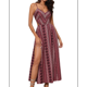 thumbnail image 1 of Vestido de Verano para Mujer, , con Escote en V, Estampado Floral, Estilo Tropical, con Abertura Lateral para Playa Vino Tinto XXL, 1 of 9