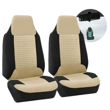 FH Group Premium Polyester Fabric AFFB107BEIGE102 Beige Front Set Car Seat Cover with Air Freshener