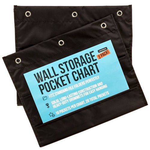 Pack of 2 Premium Wall Storage Pocket Charts / Organizers (Black) The