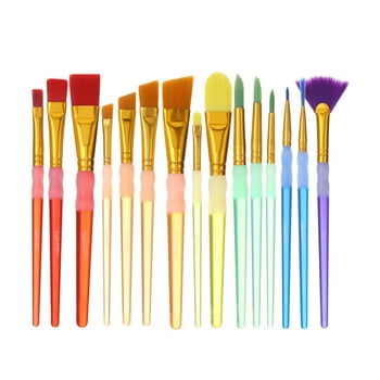 Hello Hobby Round, Filbert, Flat, Fan, Liner Synthetic Bristle Art Brushes (15 Pieces)