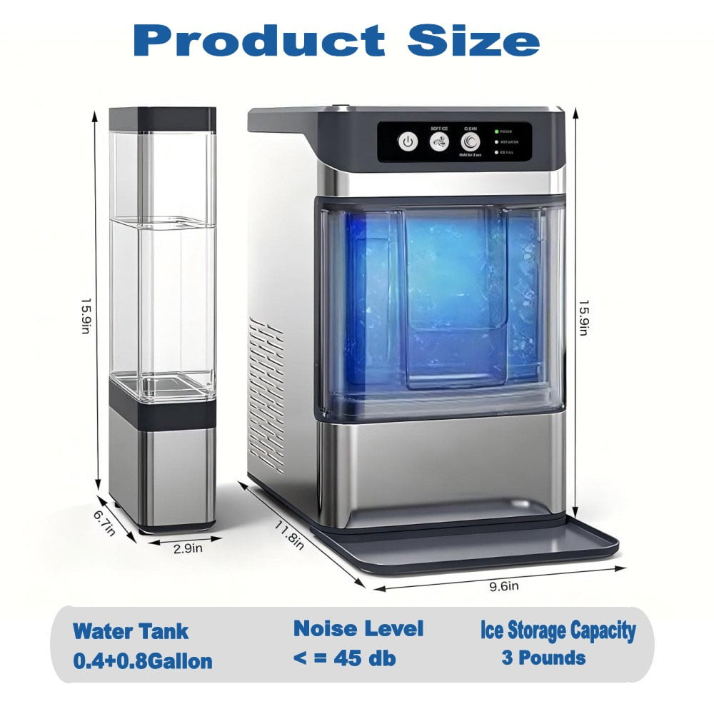 SHZOND Nugget Ice Maker Countertop with Self-Cleaning, 48lbs/24Hrs, 6-Min Quick Ice, Chewable & Crunchy Pellet Ice, 4.3L Dual-Tank for Home Kitchen Bar Countertop