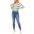 thumbnail image 2 of Inspire Chic Conjunto Camisetas Rayadas para Mujeres Ajustadas de Manga Codo Cuello Barco T-Shirt S Gris Azul Blanco, 2 of 6