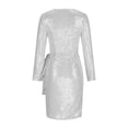 thumbnail image 5 of Lovskoo Women's 2024 Sequin Dress Long Sleeve Midi Dress V Neck Sparkly Glitter Wrap Dress with Belt White, 5 of 7