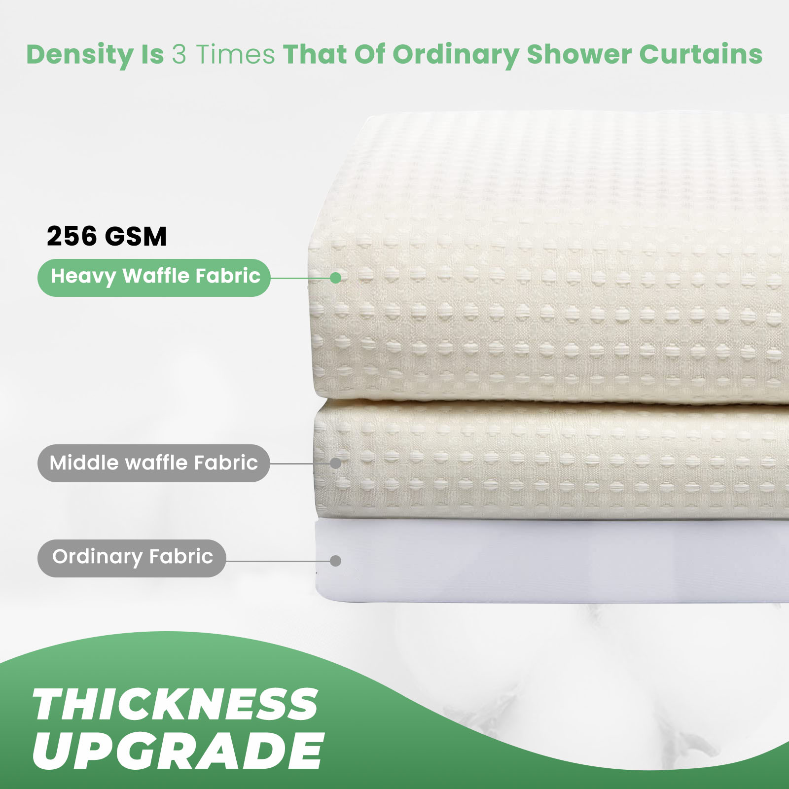 TURKIO Heavyweight Waffle Weave Fabric Shower Curtain,Water Repellent Hotel Grade Bathroom Curtain,Beige,72" x 78"