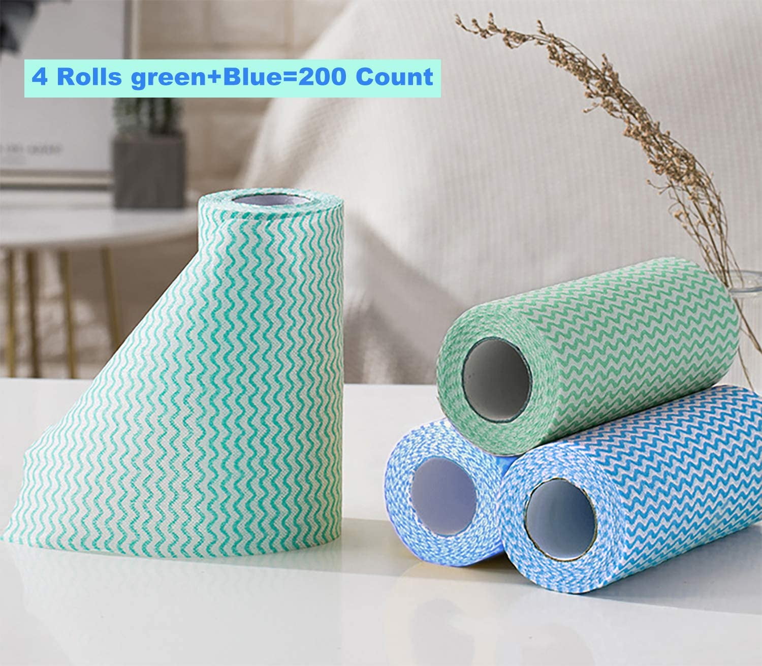 Disposable Dish Cloth Roll, J Cloths, Reusable Cleaning Cloth 200 Count  Disposable Heavy Duty Dish Towels Reusable Kitchen Quick-Dry 4 Rolls Blue  and Green 