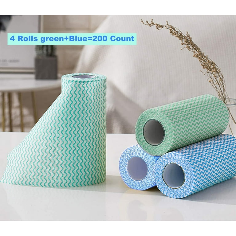 Disposable Dish Cloth Roll, J Cloths, Reusable Cleaning Cloth 200 Count  Disposable Heavy Duty Dish Towels Reusable Kitchen Quick-Dry 4 Rolls Blue  and Green 