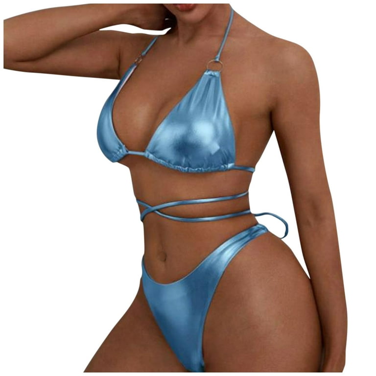 Lady Adult Sunbathing Bikini Swimsuit Mankini Swimwear Lace-up Bra Top with  Low Rise G-string Beach Pool Bathing Suit Beachwear