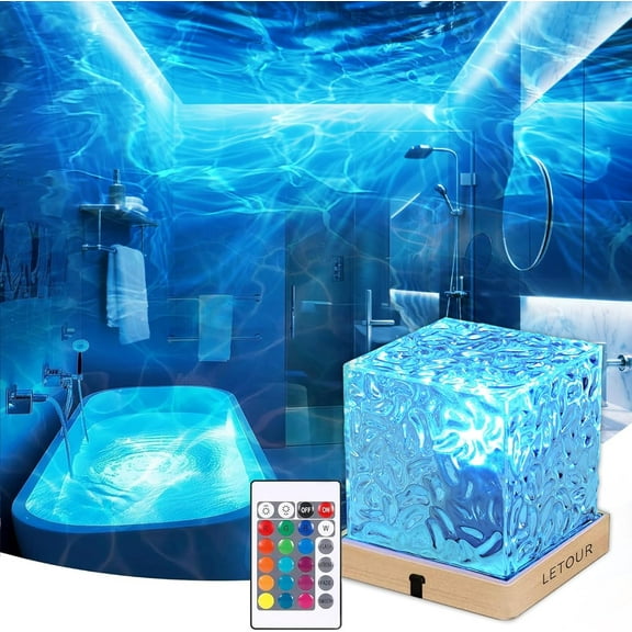LETOUR Night Lights Rechargeable Shower Light No Wiring 16 Color Changeable Ocean Wave Projector Light, Dimmable Waterproof Shower Lamp with Remote