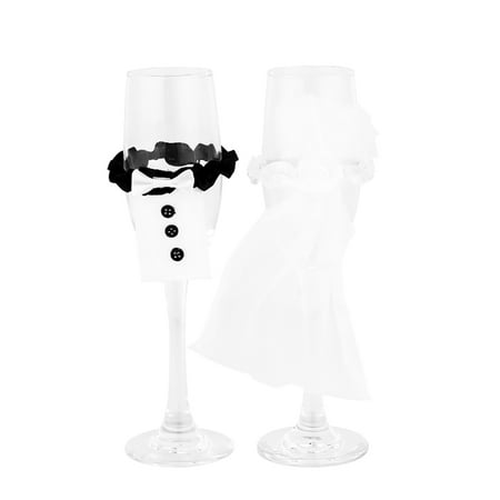 

2PCS Wedding Wine Glasses Covers Bride and Groom Champagne Glasses Dresses Toasting Lace Cover without Glass Perfect for Wedding and Party Decorations