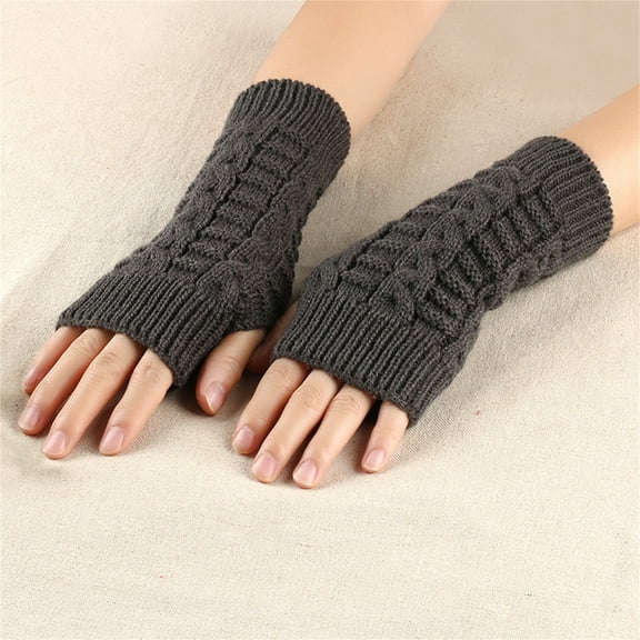 Awdenio Winter Gloves for Men Women, Women Winter Wrist Arm Warmer Solid Knitted Long Fingerless Gloves Mitten