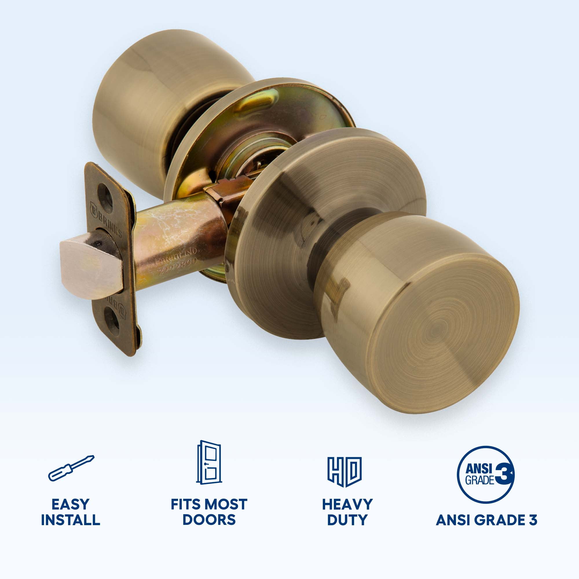 (2 pack) Brinks Passage Hall/Closet Classic Bell Style Doorknob, Antique Brass Finish