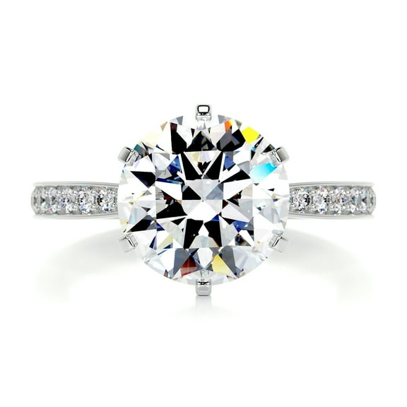 First Jewel Brilliant 2.4 Ct Round Cut Diamond Ring for Her - White Gold Over 14K Silver Diamond Ring - Engagement Wedding Diamond Ring for Women's - Solitaire with Accent Diamond Ring for Her