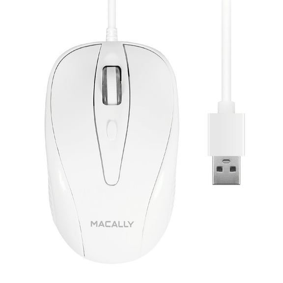 Macally USB Wired Mouse with 3 Button Scroll Wheel White (TURBO)
