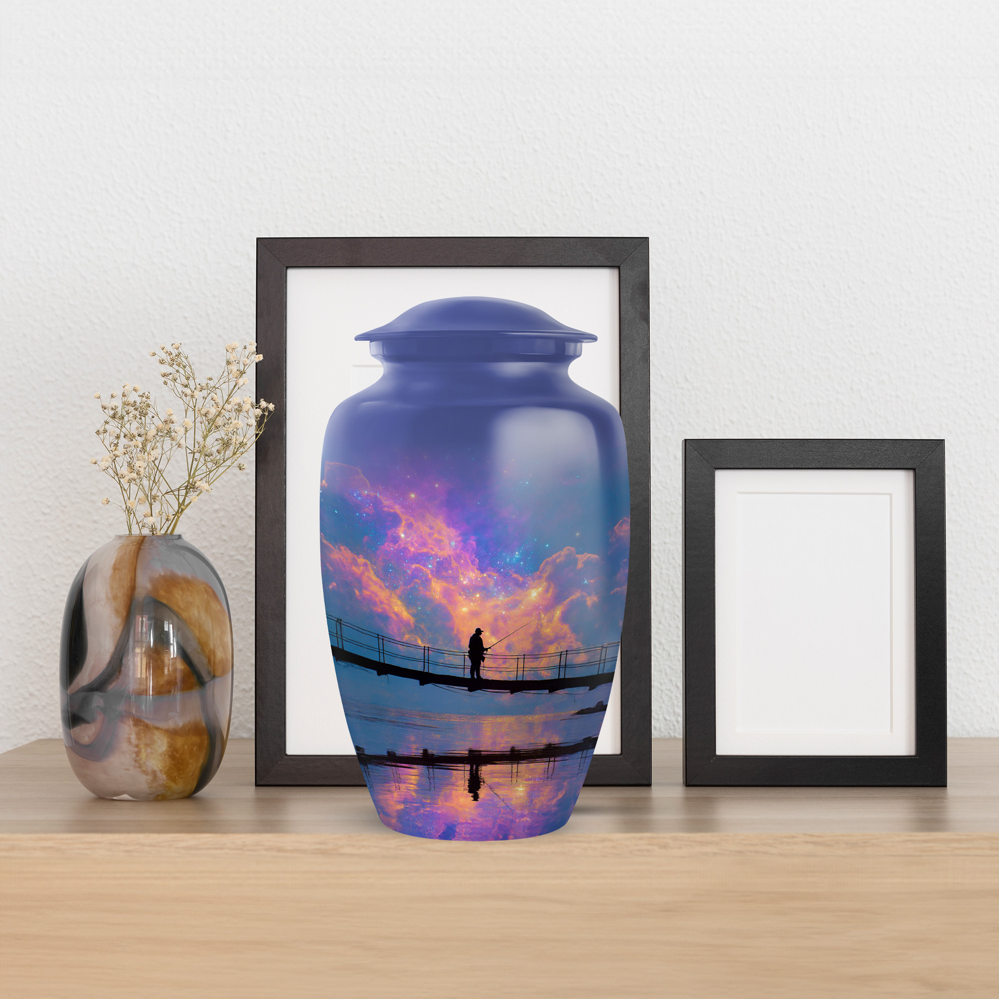 MUKTIVE Fishing Urn Human Ash, Adult Female 10 Inch Large Ash Holder, River Keepsake 3 Inch Cremation Urns for Human Ashes, Purple Funeral Urns for Ashes Adult Male (1 Large, 4 Keepsake)