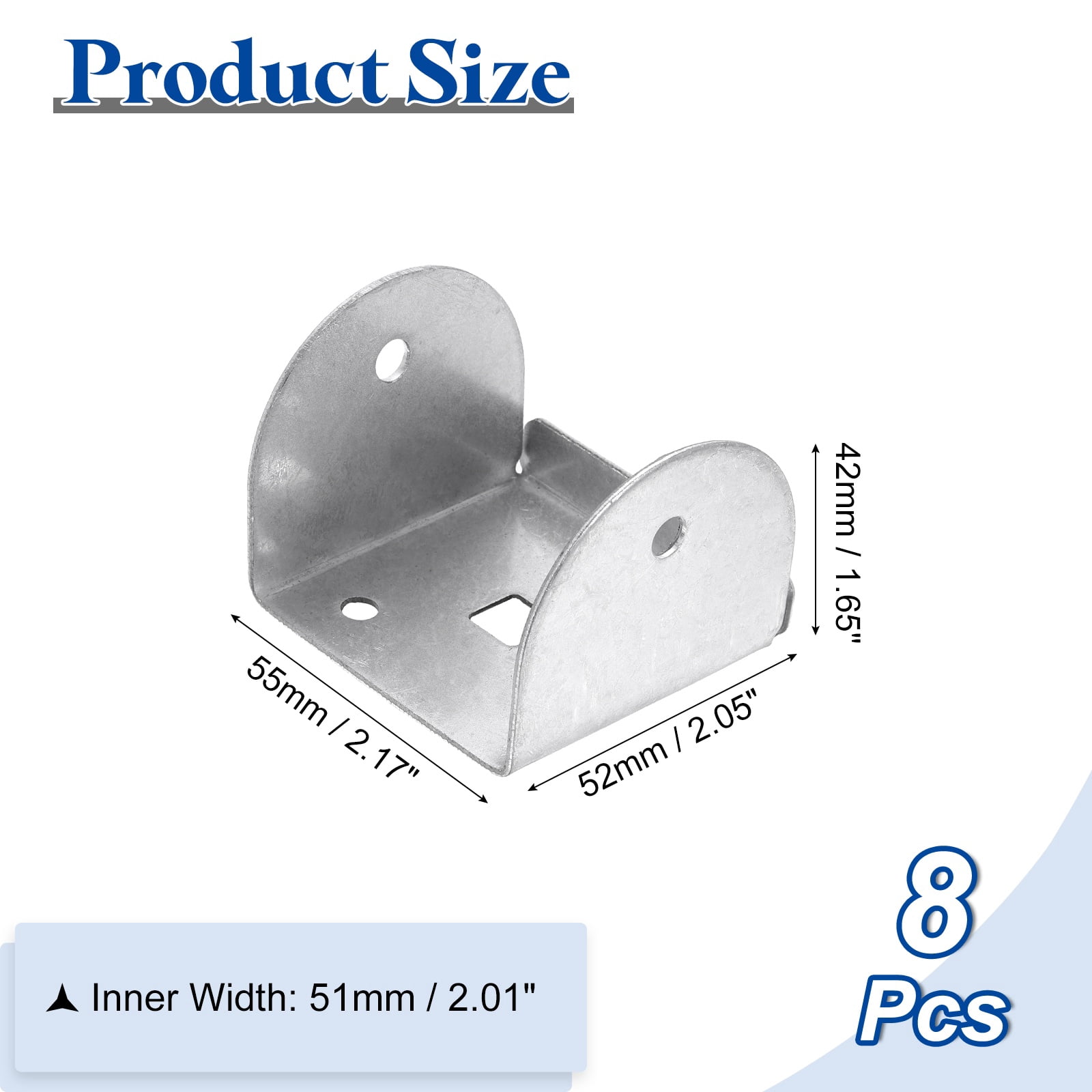Uxcell 8 Pcs U Bracket for 2.01" Panels, 52 x 55 x 42mm Metal U Shaped Fasteners Brackets for Guardrail or Partitions Connection, Silver