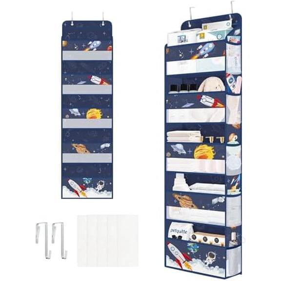 Blue Space Over The Door Organizer Storage Planet Rocket 5 Shelves Closet Nursery Hanging Shelves Clothes Diaper Stuffed Animal Toy Storage for Newborn Baby Essential$$