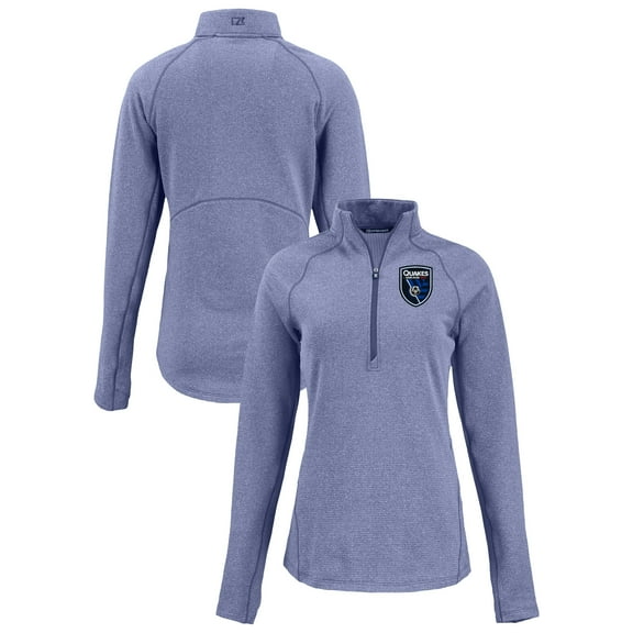 Women's-Cutter & Buck Heather Blue San Jose Earthquakes Peshastin Eco Fleece Recycled Half-Zip Pullover Top