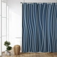 thumbnail image 3 of 72x72 Inch Dark Blue Stall Shower Curtains for Bathroom Minimalism White Stripe Farmhouse Bathtub Curtain Rustic Shabby Chic Extra Long Bath Curtain Decor Waterproof with Hooks, 3 of 6