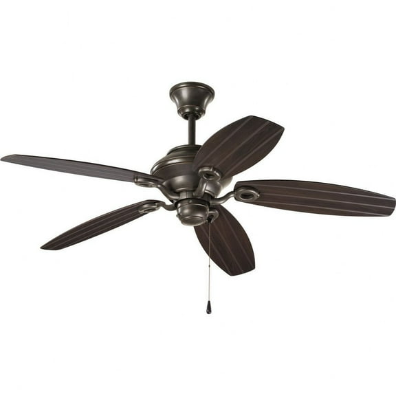 Progress Lighting Airpro 54" 5-Light Ceiling Fan, Antique Bronze, Toasted Oak Blades, Wet Rated, Canopy Included
