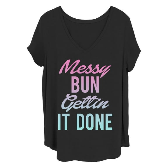 Women's CHIN UP Messy Bun Done Rainbow Graphic T-Shirt