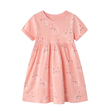 WOYY Toddler Girls Cute Bunny Dress Casual Short Sleeve High Waist Play Dress, Sizes 2-3