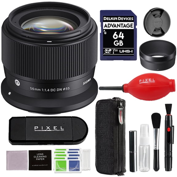Sigma 56mm f/1.4 DC DN Contemporary Lens for RF Mount with Advanced Accessory and Travel Bundle (Sigma 4-Year USA Warranty) | Sigma 56mm f1.4 rf mount