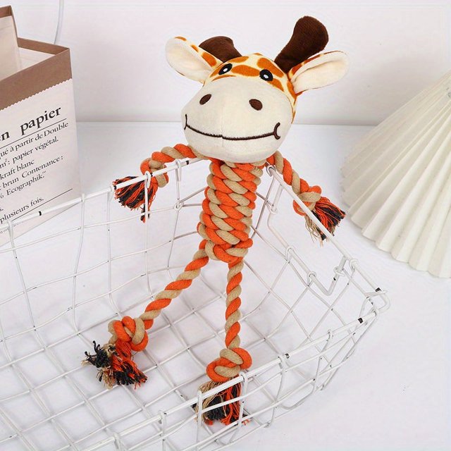 Plush Dog Chew Toy, Durable Squeaky Dog Toys Cute Rope Animal Dog Toy With Rope