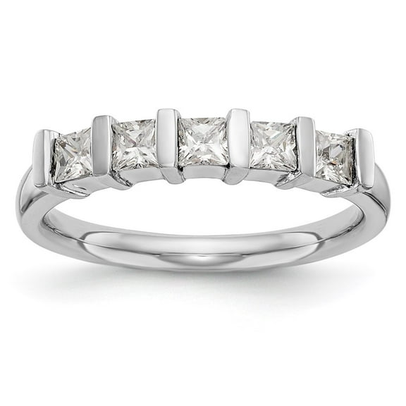 14K White Gold Ring Band Wedding Diamond Square 5-Stone