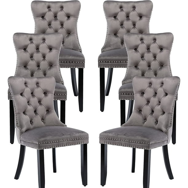 Gray Velvet Dining Chairs Set of 6, Kitchen & Dining Room Chairs Set of