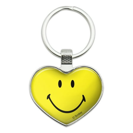 - Smiley Smile Happy Yellow Face Heart Love Metal Keychain Key Chain Ring
