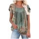thumbnail image 2 of Fiudx Camisas de Mujer Camiseta Holgada de Manga Corta Plisada Estampada para Mujer, 2 of 4