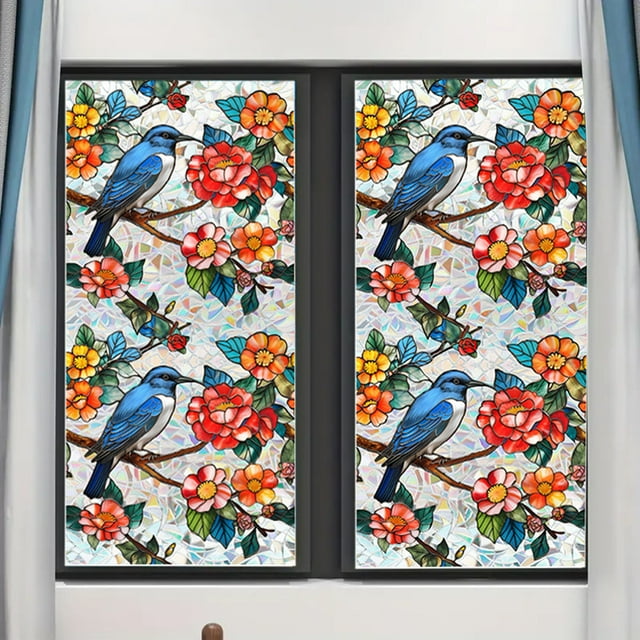 Wall Stickers Rainbow Floral Static Cling Window Film Removable Decal for Internal Privacy Decoration Glass Doors Botanical Designs 100x43cm