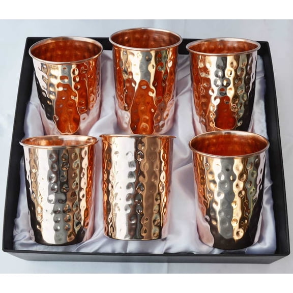Pure Copper Pack of 6 Hammered Glass Indian handmade